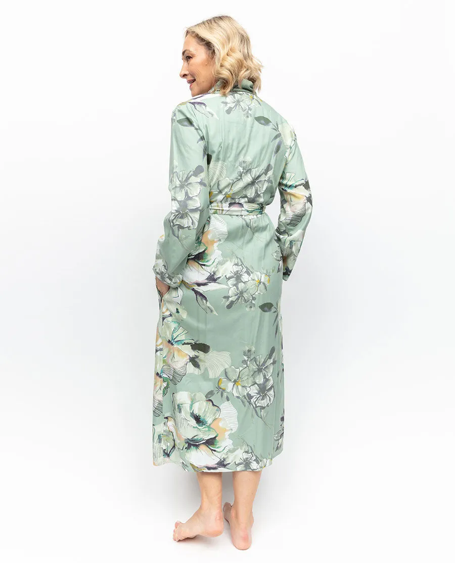 Julia Lace Trim Floral Print Long Dressing Gown