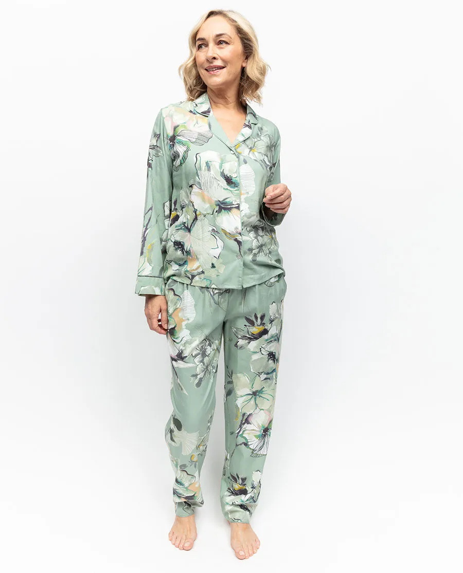 Elegant Julia Lace Trim Floral Print Pajama Set for Women - Soft and Stylish Sleepwear