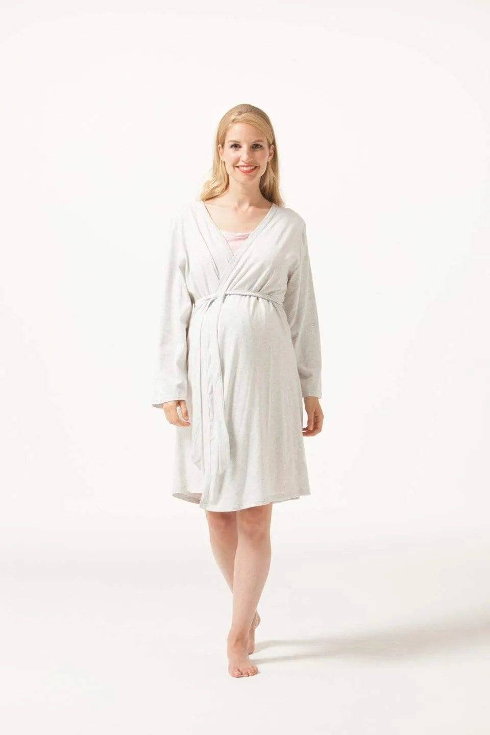 June Nurs Long Sleeve Wrap Dress H.Grey