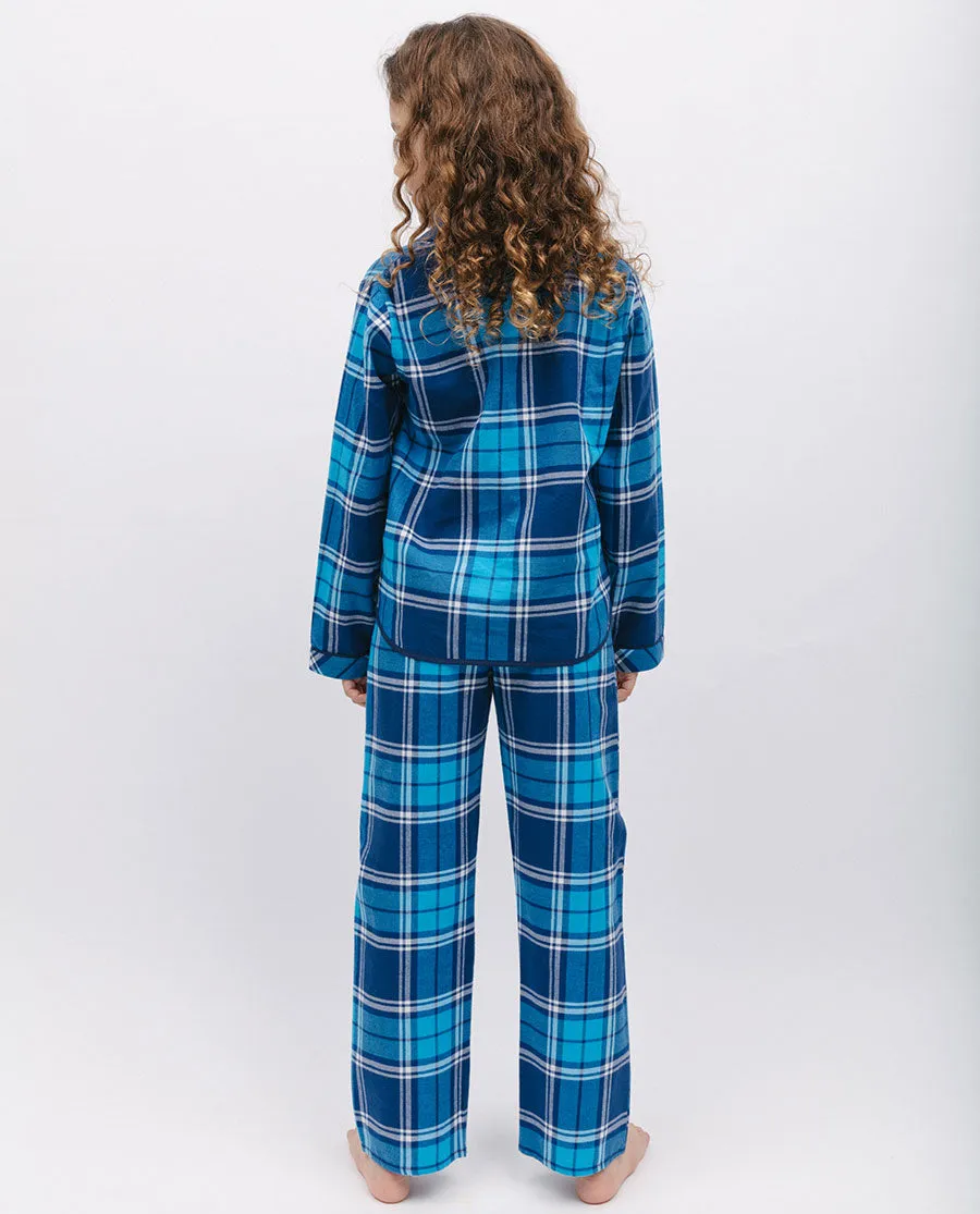 Kids Unisex Brushed Blue Check Pyjama Set