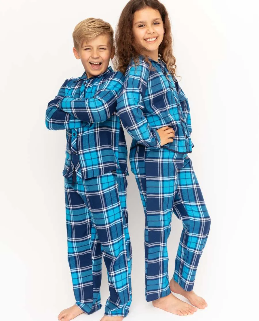 Kids Unisex Brushed Blue Check Pyjama Set