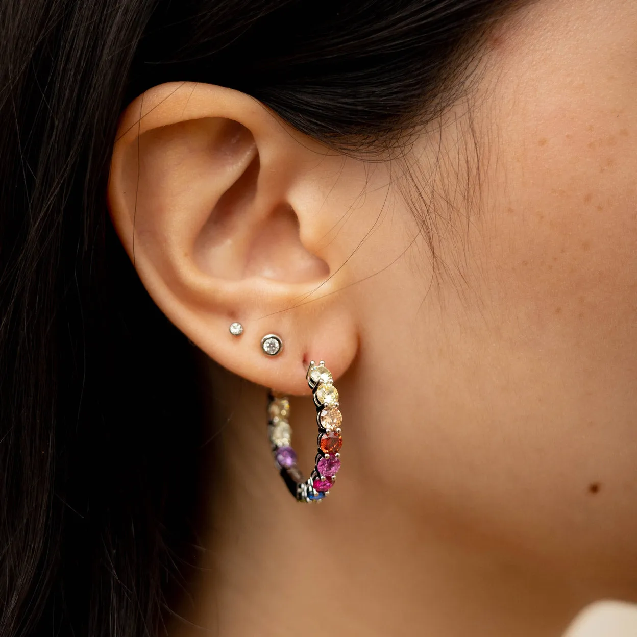 Large Rainbow CZ Hoops