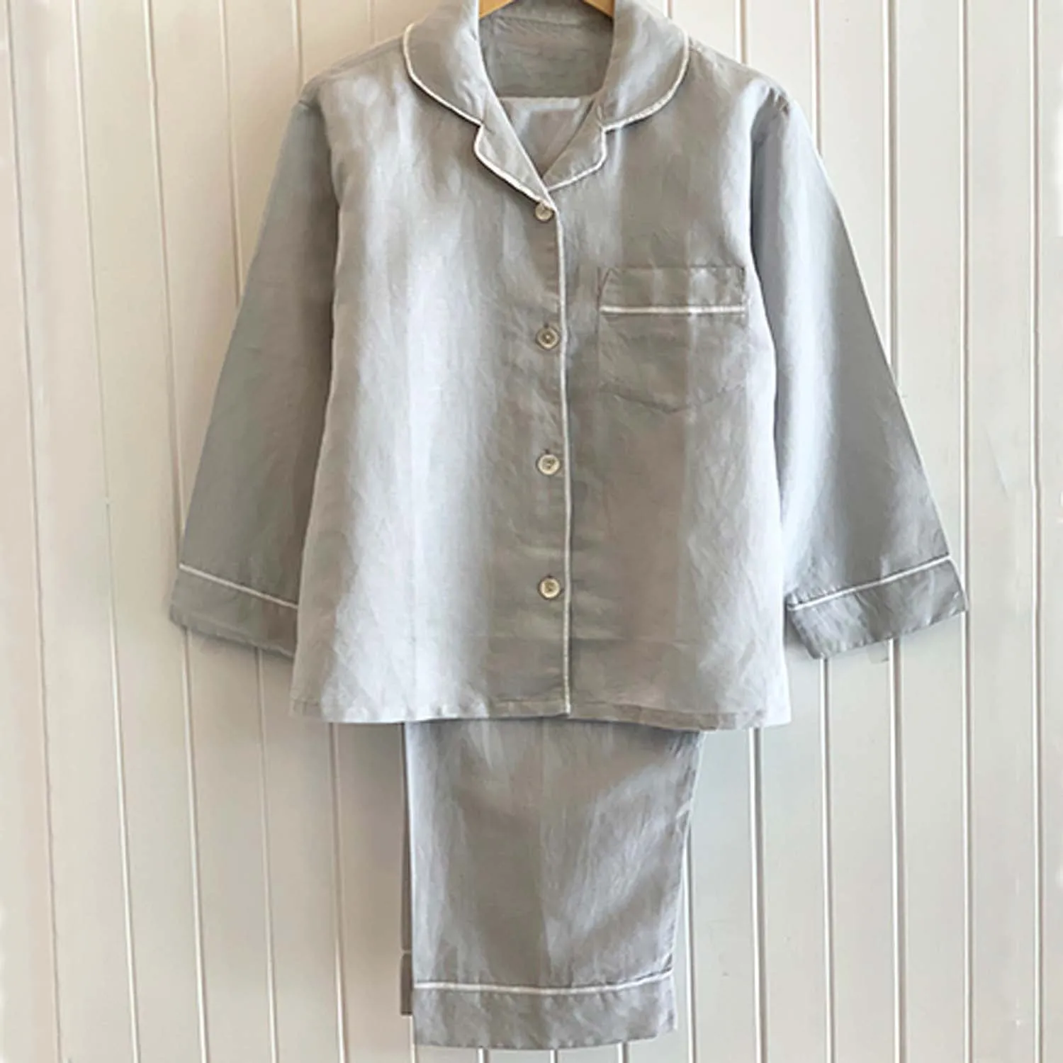 Linen Piped Pyjamas Soft Grey