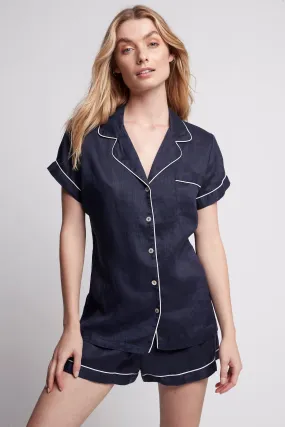 Linen Short Pyjama Set - Navy