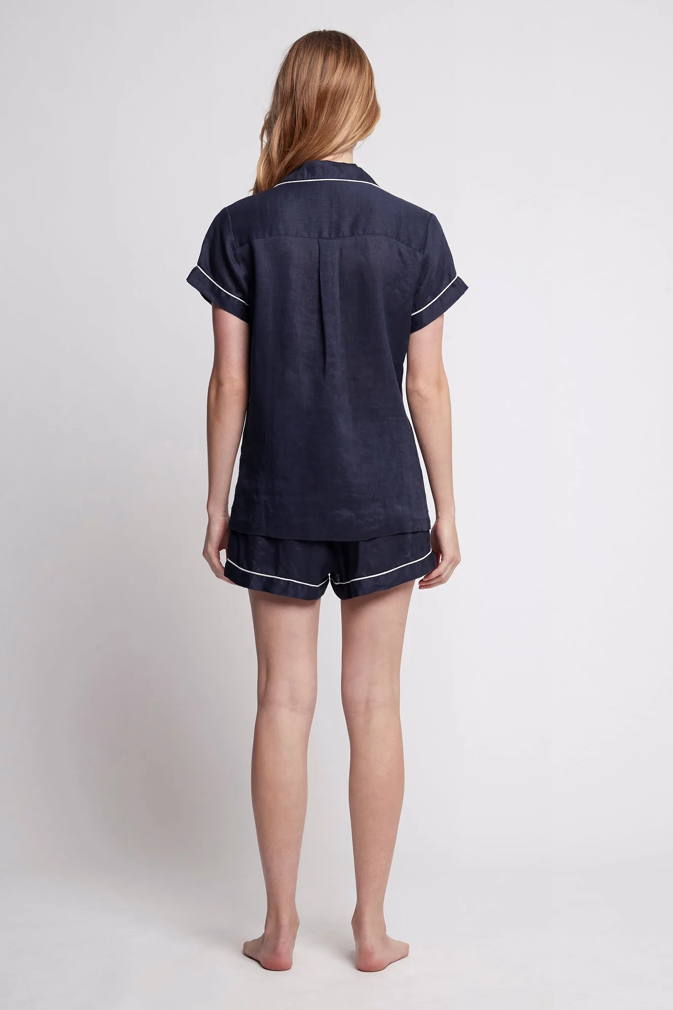 Linen Short Pyjama Set - Navy