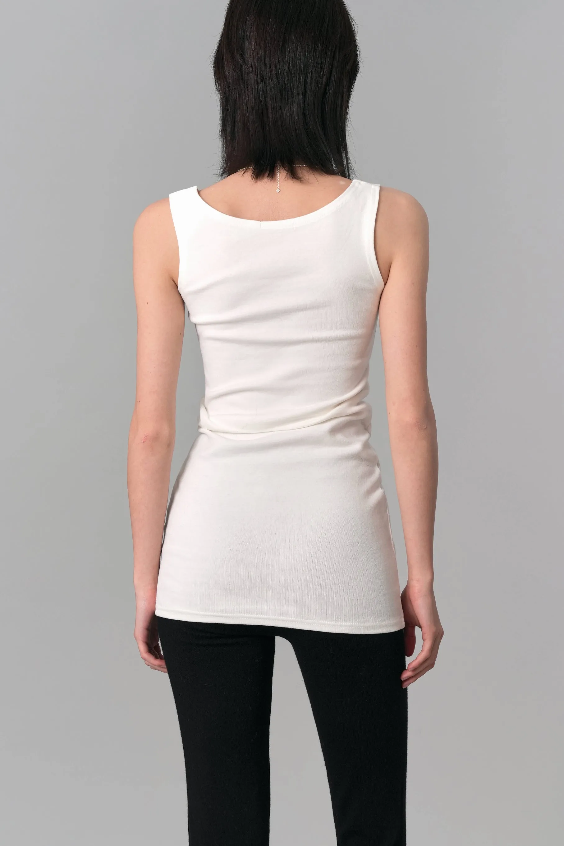 Long Scoop Neck Tank Top, Ivory