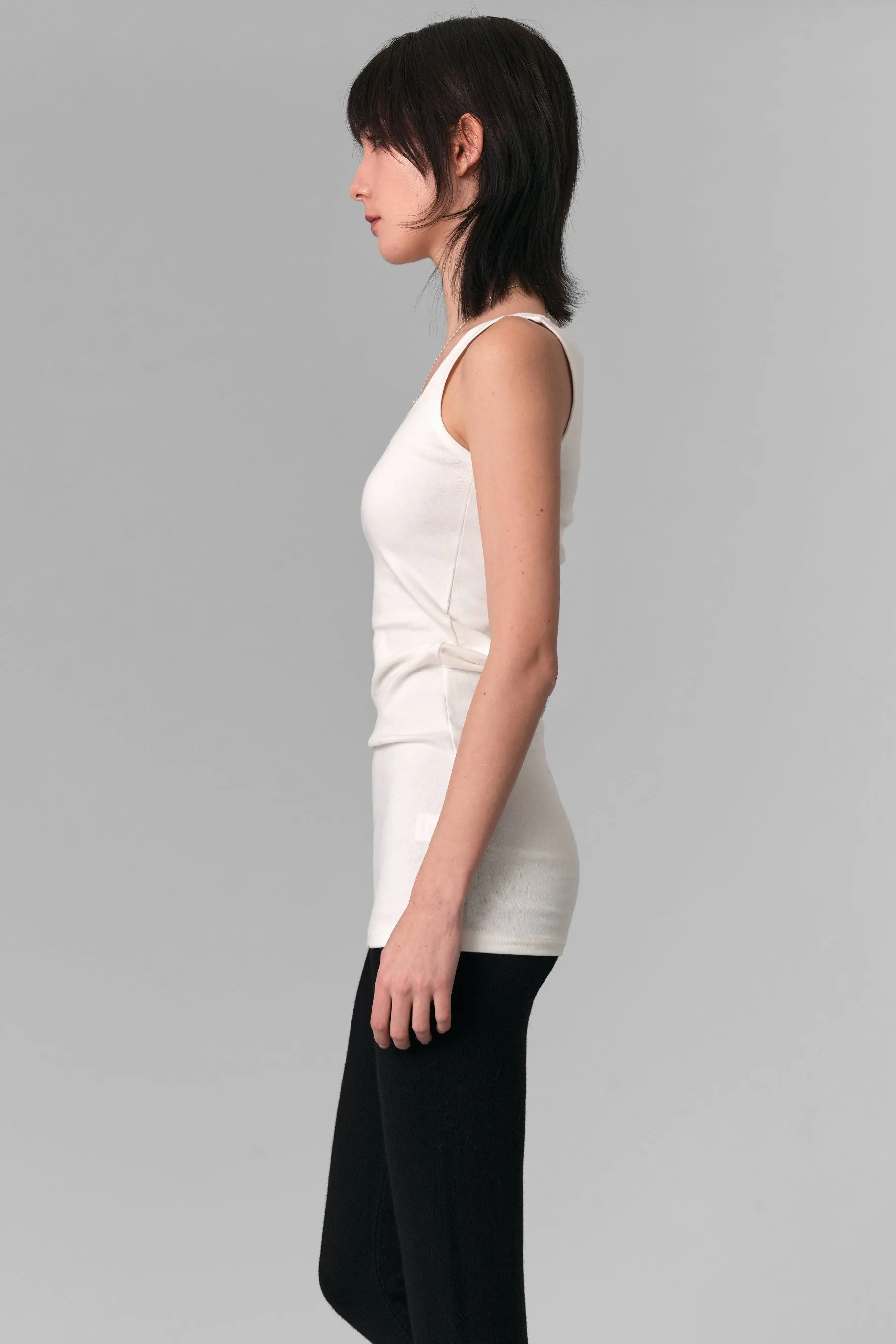 Long Scoop Neck Tank Top, Ivory