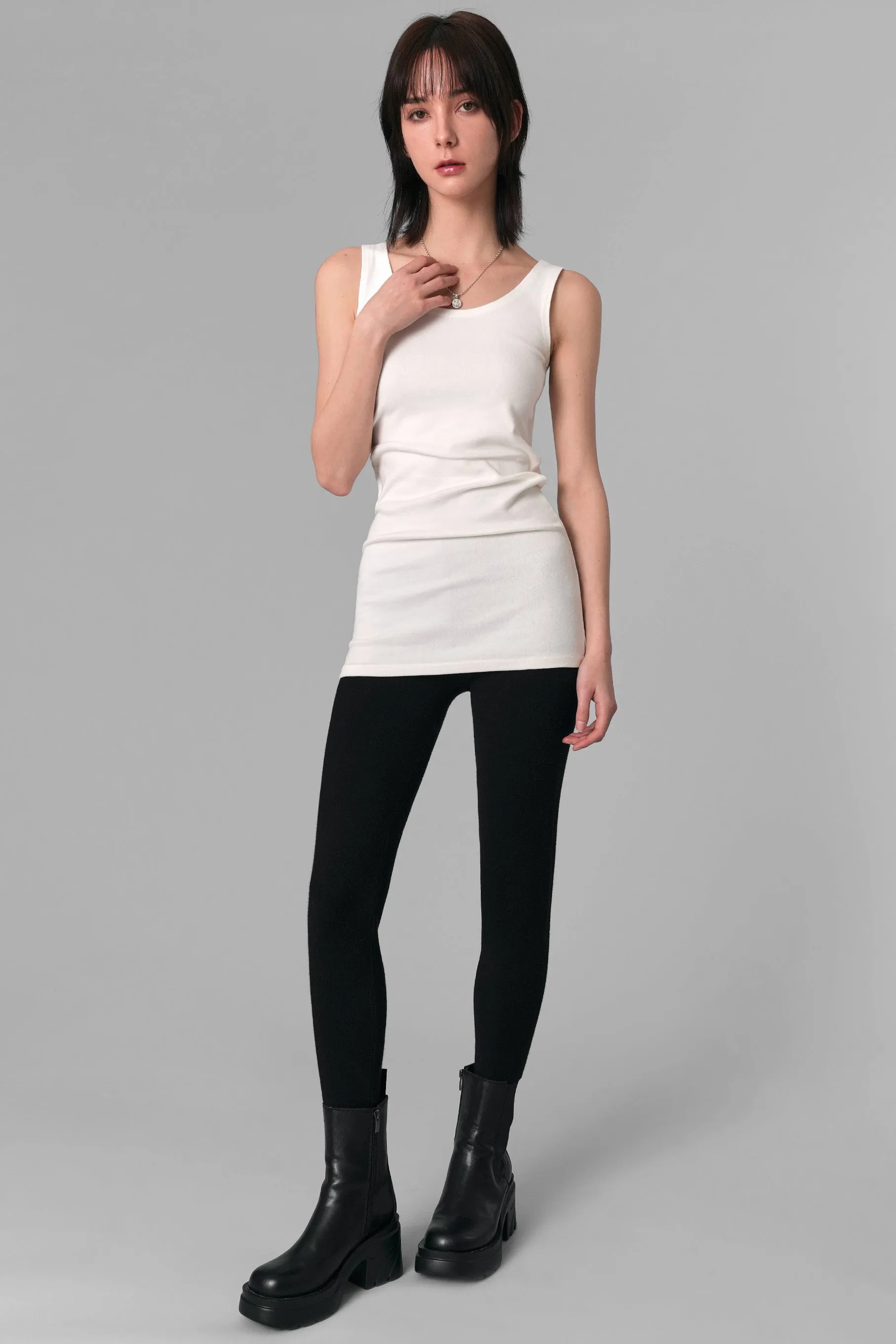 Long Scoop Neck Tank Top, Ivory