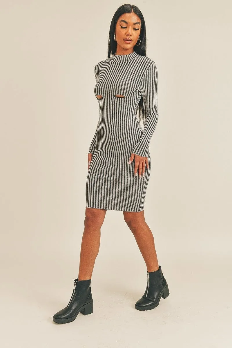 Long Sleeve Stripe Print Midi Dress