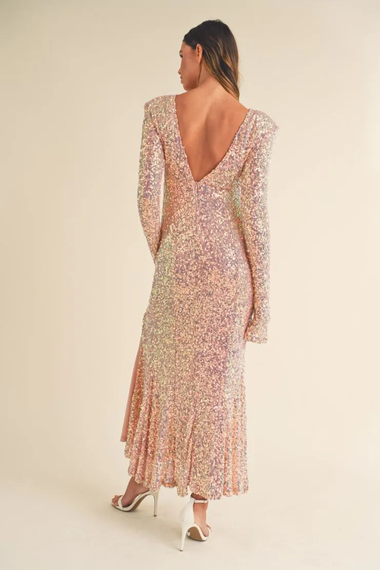 Mariah Sequin Long Sleeve Maxi Dress - Blush