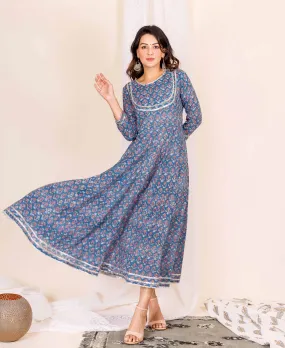 Marlin Blue Hand Block Printed Cotton Dress