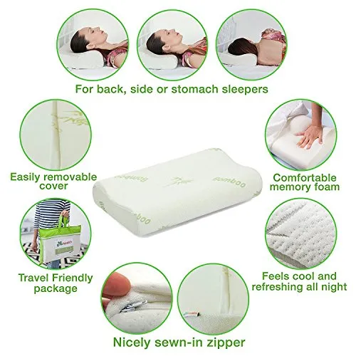 Memory Foam Ergo Cervical Pillow with Cool Bamboo Fabric Cover, Medium Firm