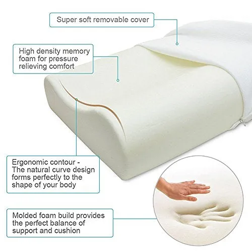 Memory Foam Ergo Cervical Pillow with Cool Bamboo Fabric Cover, Medium Firm