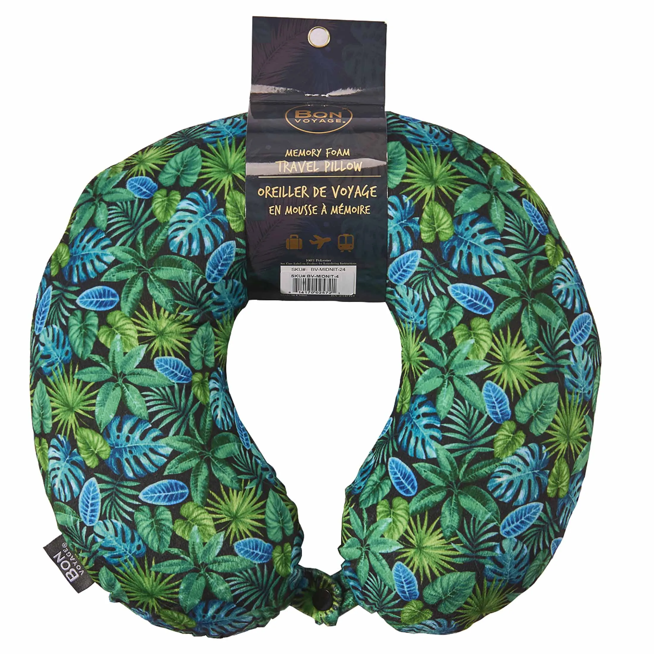 Midnight Jungle Memory Foam Travel Neck Pillow - Green