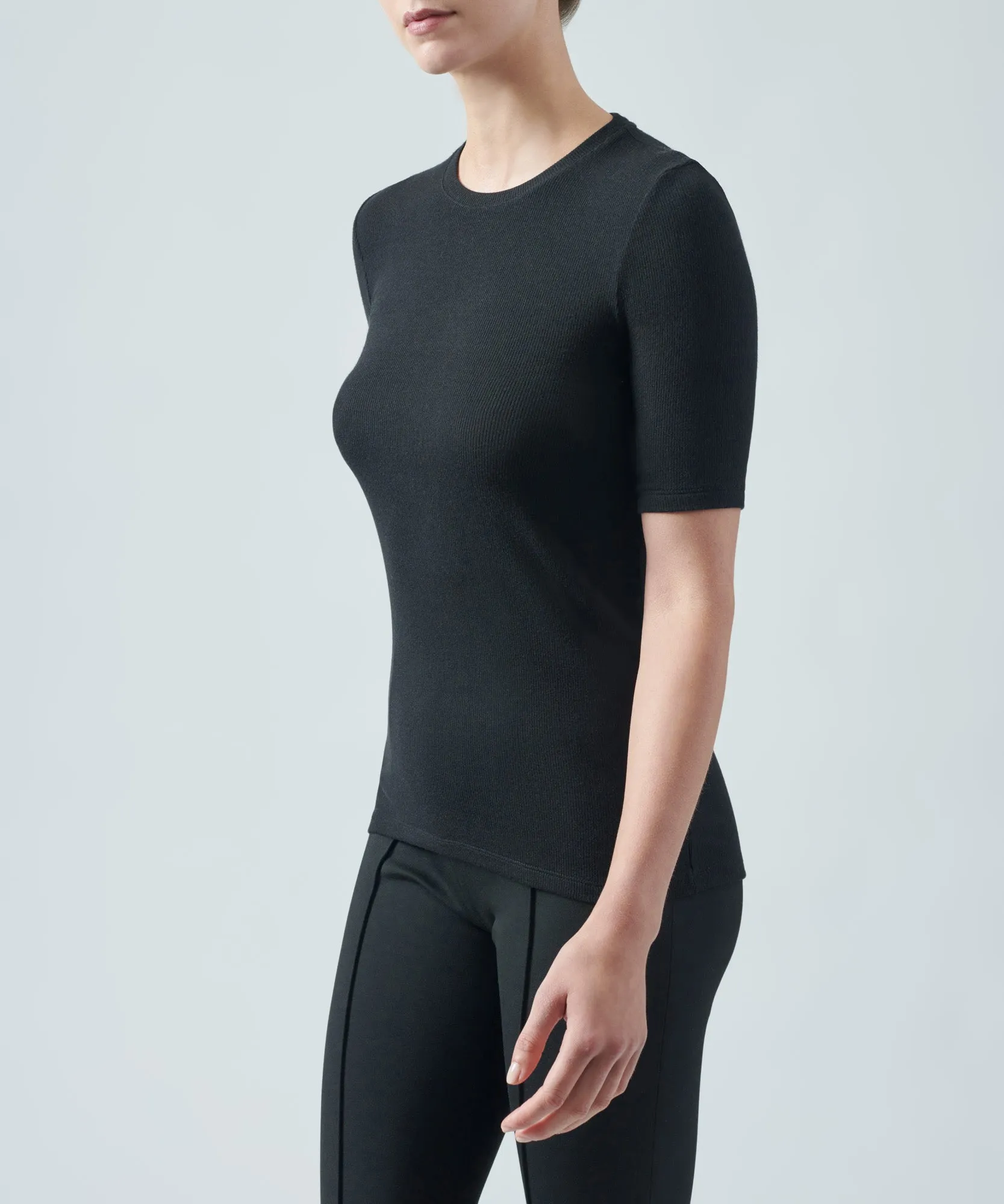 Modal Rib Short Sleeve Crew Neck Tee - Black