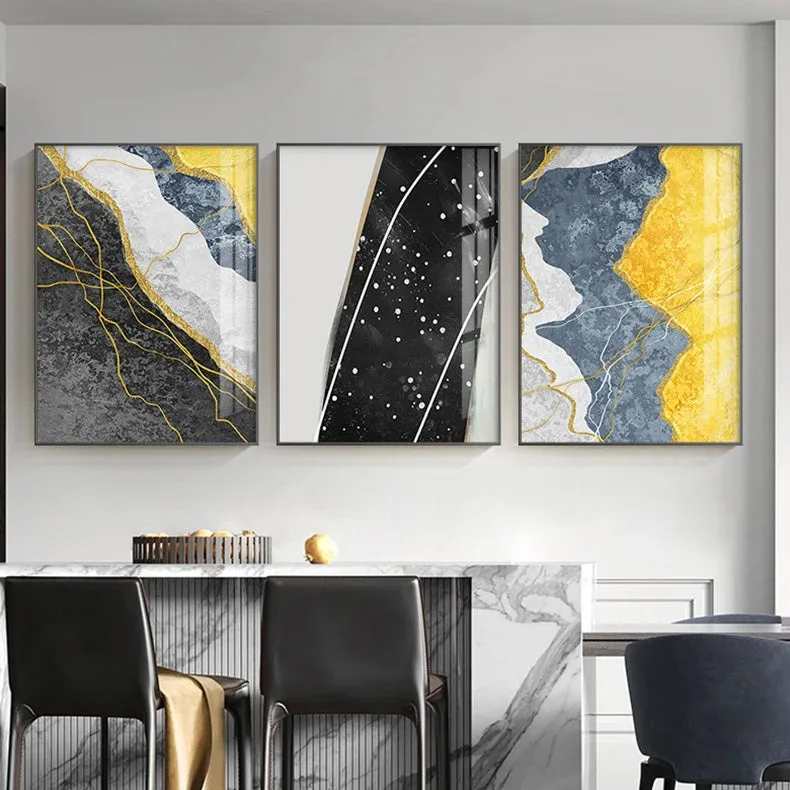 Modern Abstract Shades Of Grey Blue Yellow Wall Art Fine Art Canvas Prints Pictures For Modern Apartment Living Room Light Luxury Home Decor