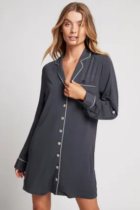 Petra Tencel™ Sleep Shirt - Charcoal with Blush Piping