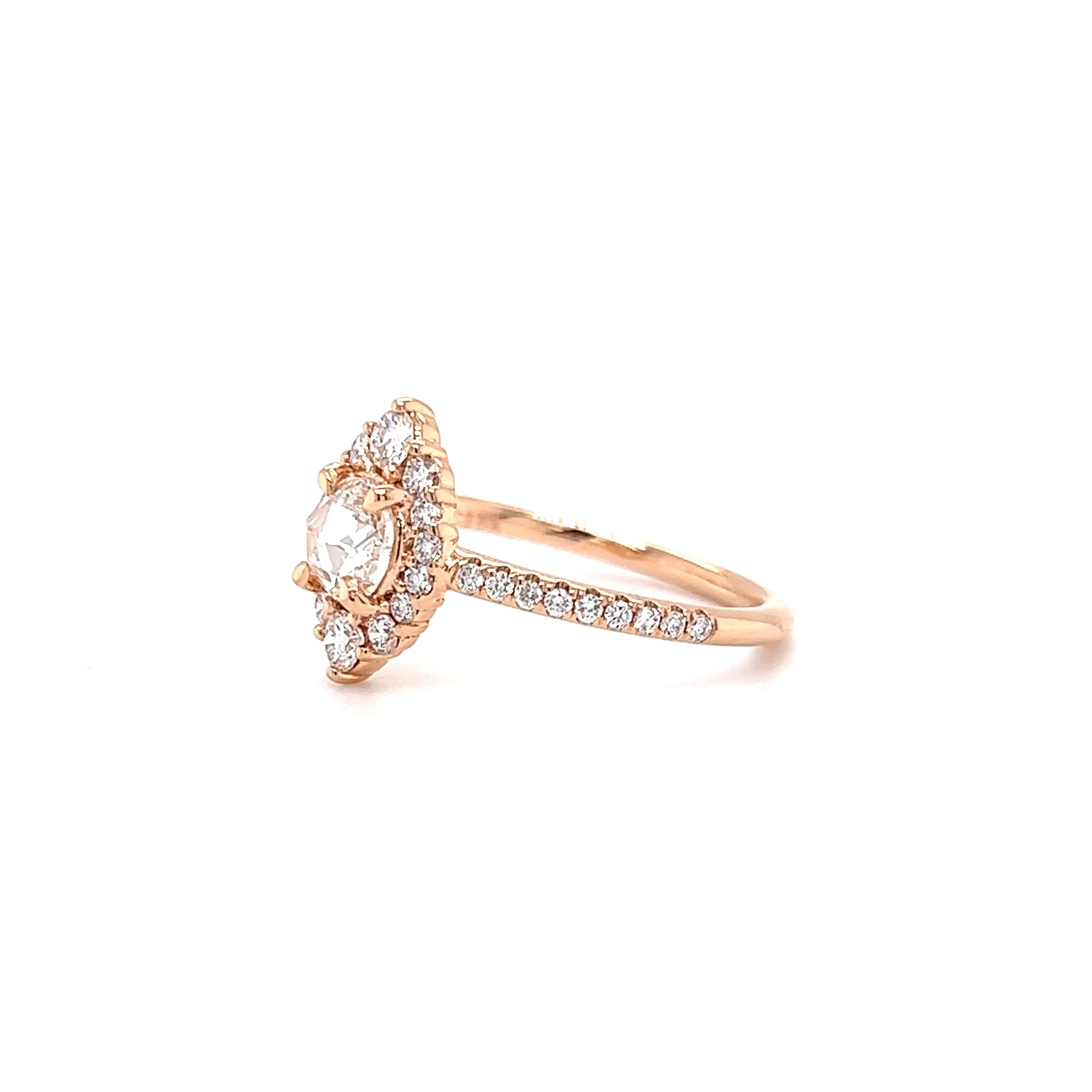 Pink Diamond Ring with Thirty-Two Side Diamonds in 18K Rose Gold