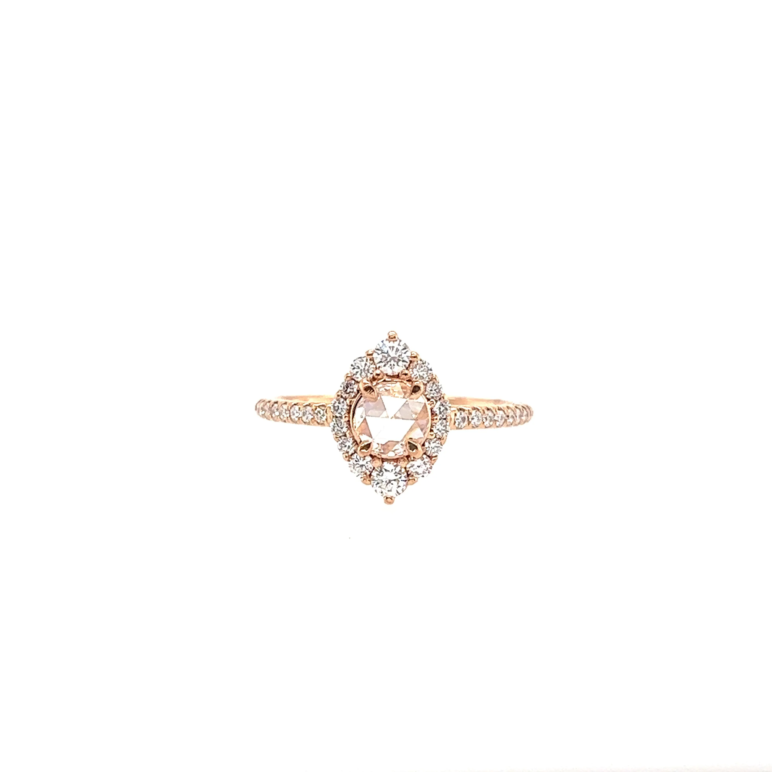 Pink Diamond Ring with Thirty-Two Side Diamonds in 18K Rose Gold