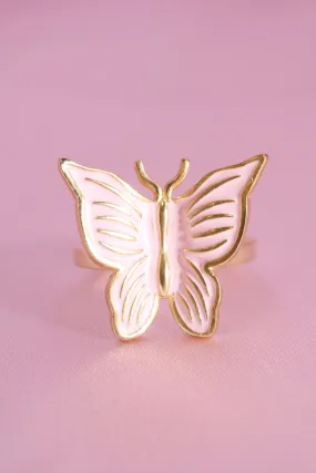 Pink Enamel Butterfly 925 Ring