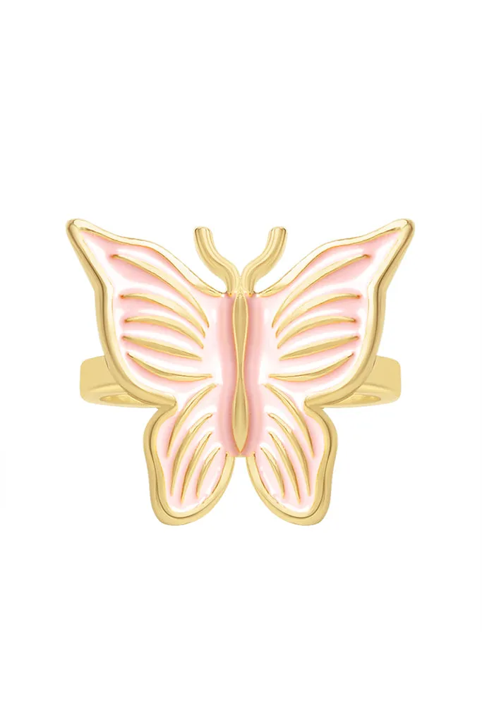 Pink Enamel Butterfly 925 Ring