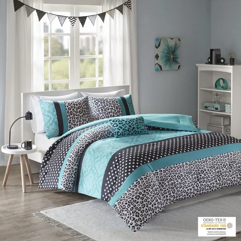 Pitsland Modern & Contemporary Microfiber Teal Comforter Set