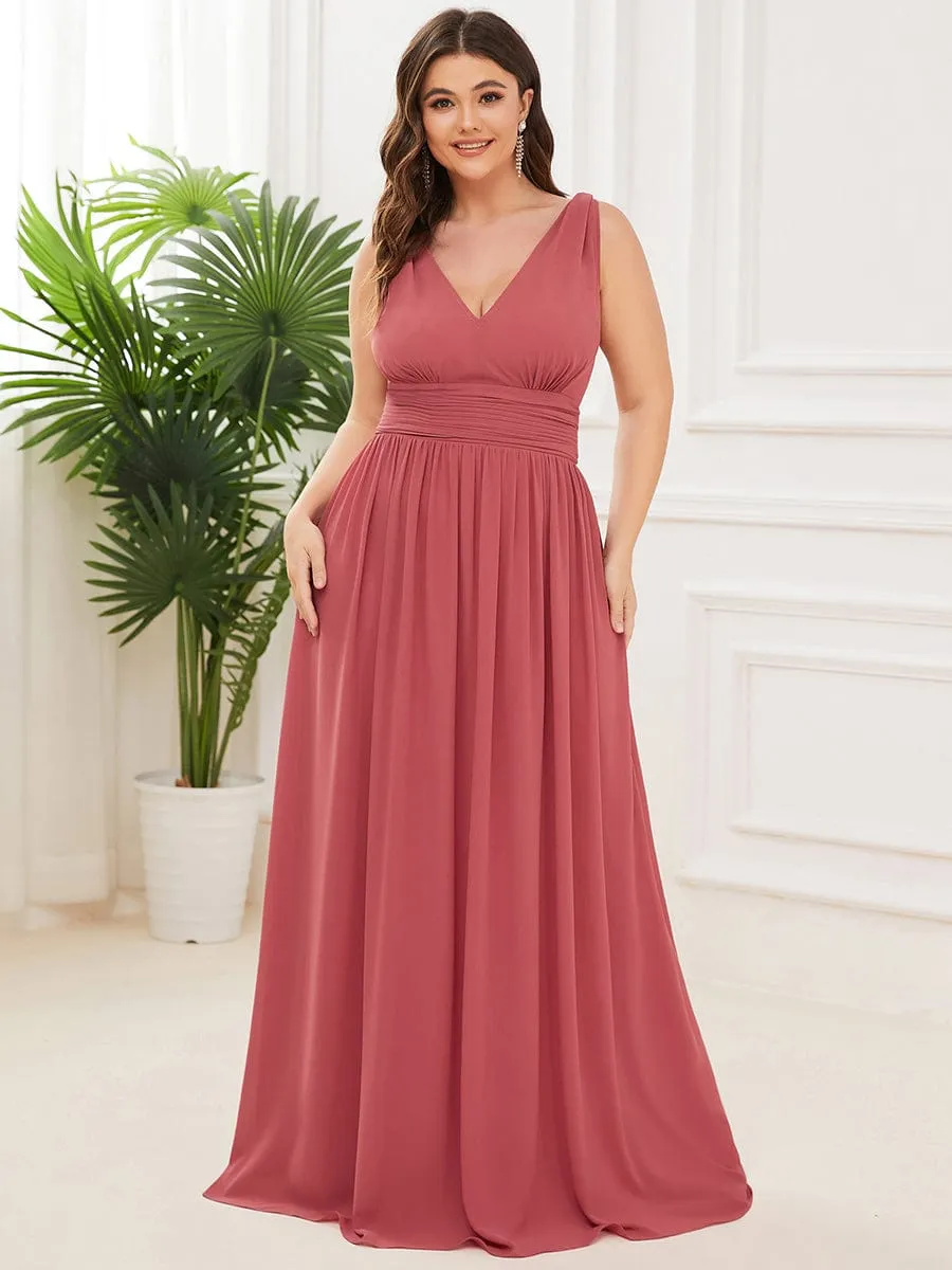 Plus Size Sleeveless V-Neck Chiffon Semi Formal Maxi Dress