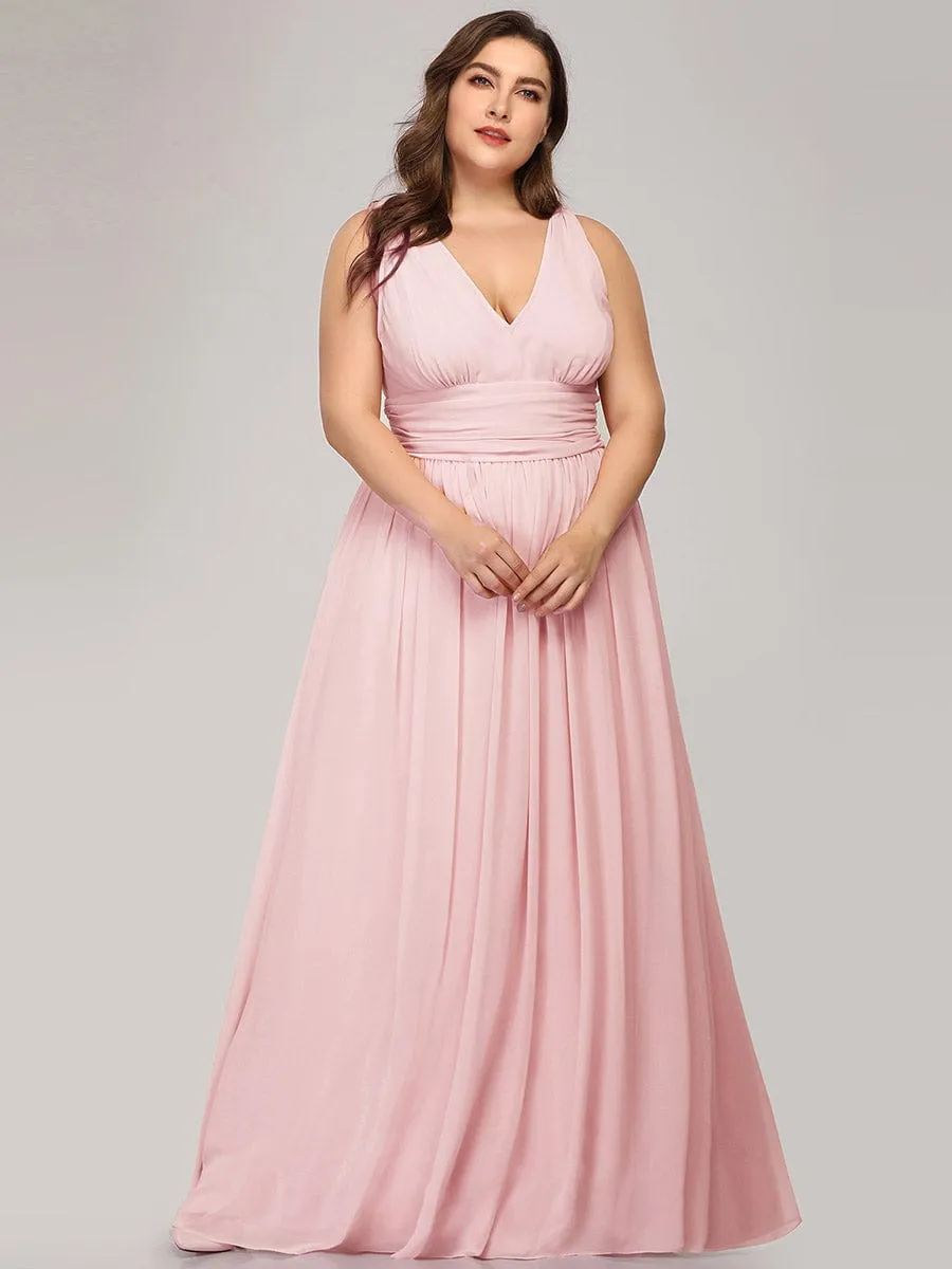 Plus Size Sleeveless V-Neck Chiffon Semi Formal Maxi Dress