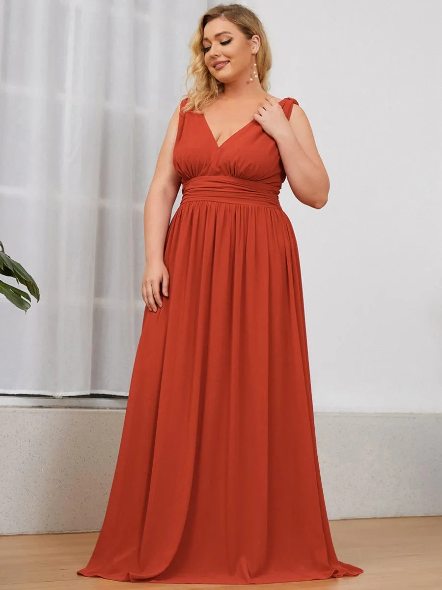 Plus Size Sleeveless V-Neck Chiffon Semi Formal Maxi Dress