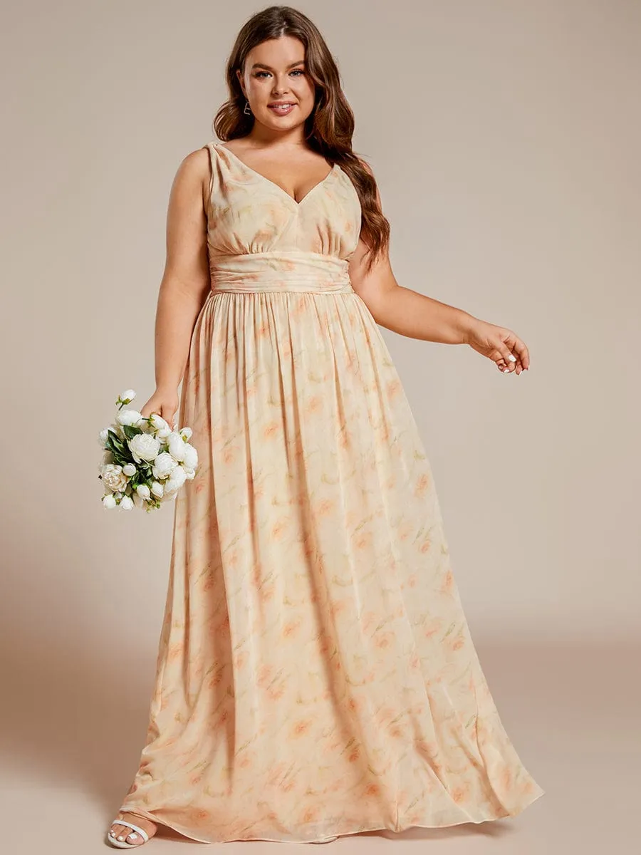 Plus Size Sleeveless V-Neck Chiffon Semi Formal Maxi Dress