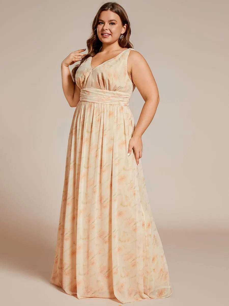 Plus Size Sleeveless V-Neck Chiffon Semi Formal Maxi Dress