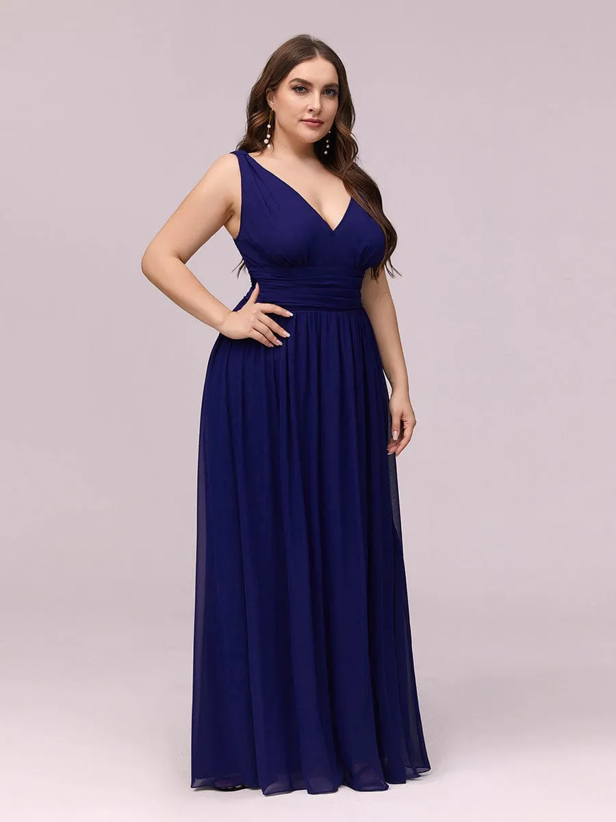 Plus Size Sleeveless V-Neck Chiffon Semi Formal Maxi Dress