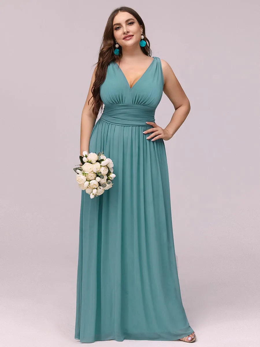 Plus Size Sleeveless V-Neck Chiffon Semi Formal Maxi Dress