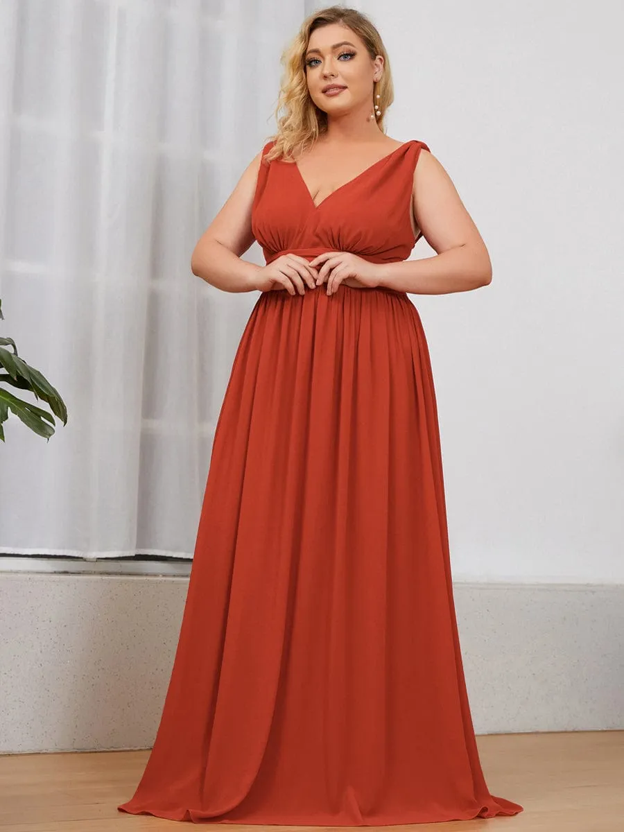 Plus Size Sleeveless V-Neck Chiffon Semi Formal Maxi Dress