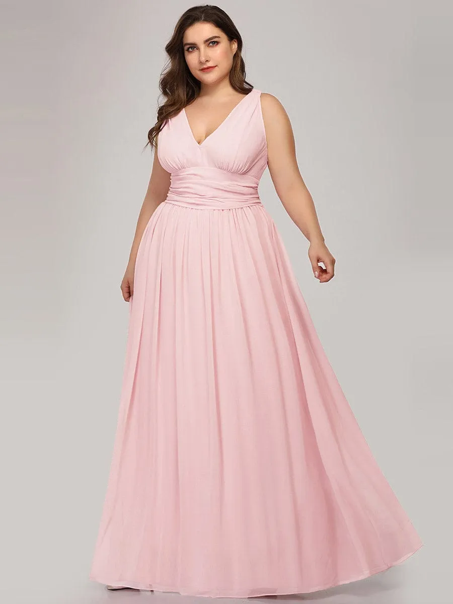 Plus Size Sleeveless V-Neck Chiffon Semi Formal Maxi Dress