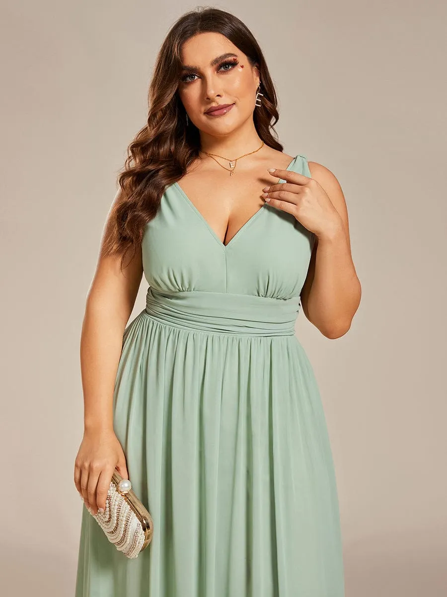 Plus Size Sleeveless V-Neck Chiffon Semi Formal Maxi Dress