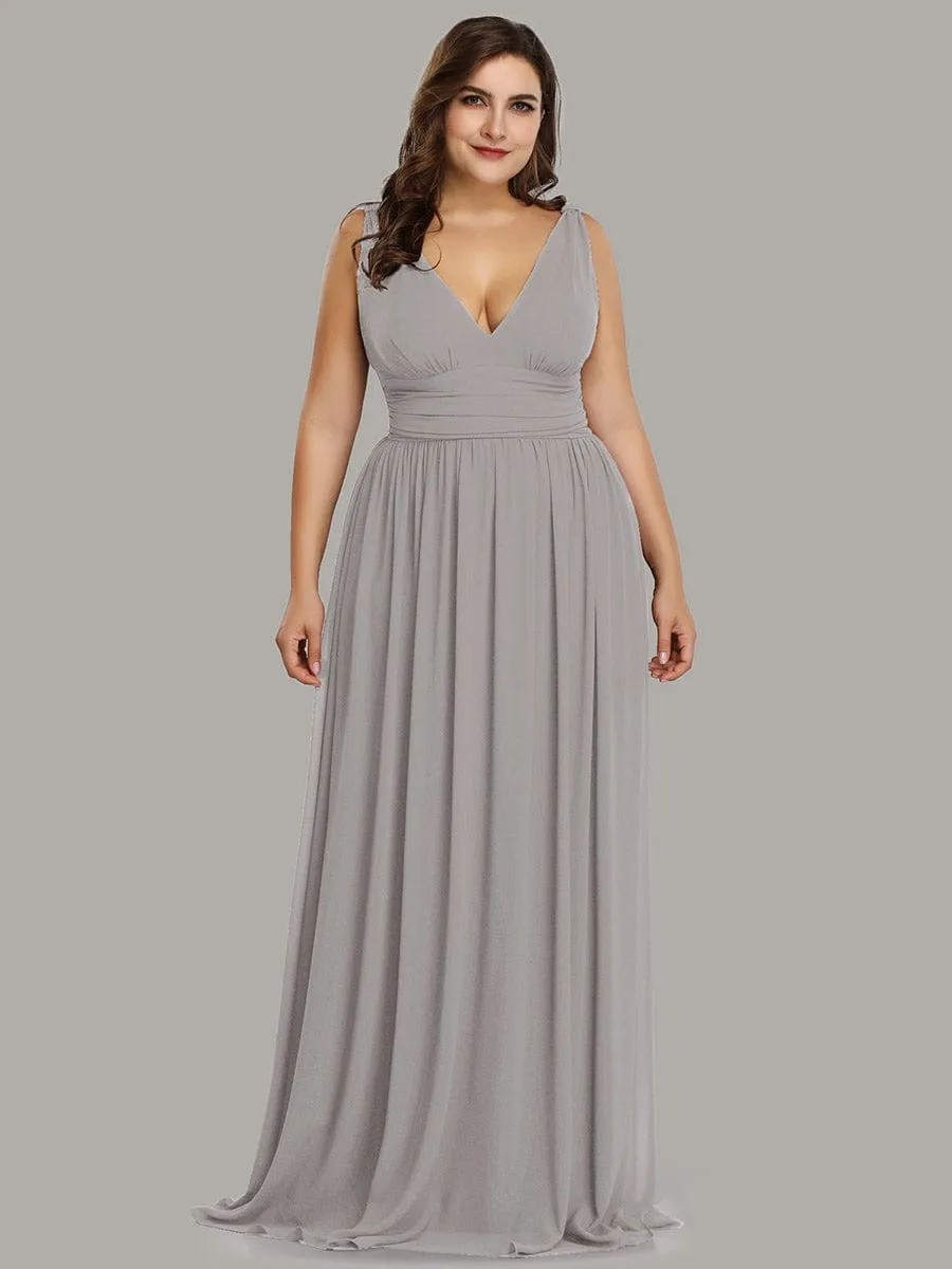 Plus Size Sleeveless V-Neck Chiffon Semi Formal Maxi Dress