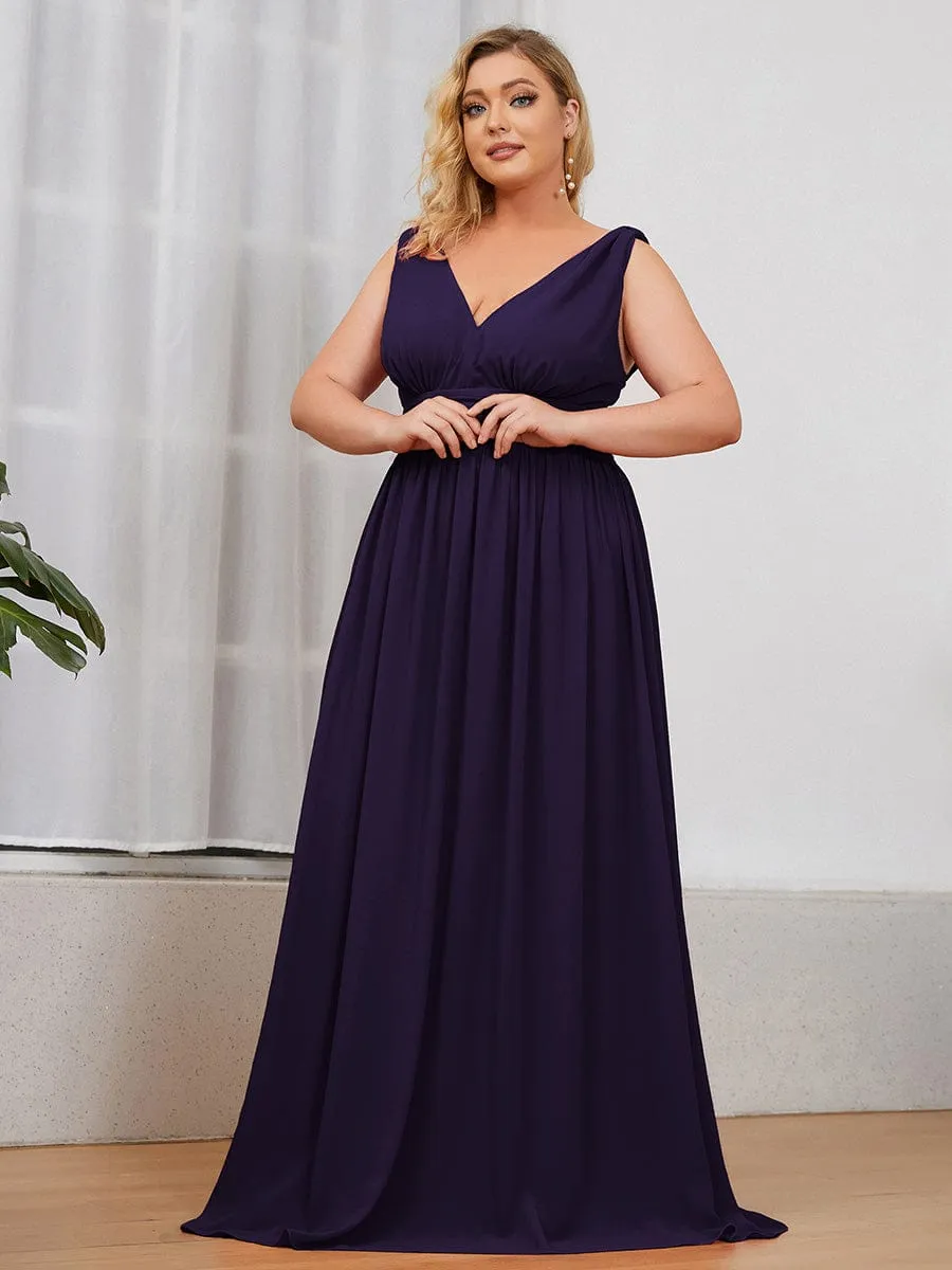 Plus Size Sleeveless V-Neck Chiffon Semi Formal Maxi Dress