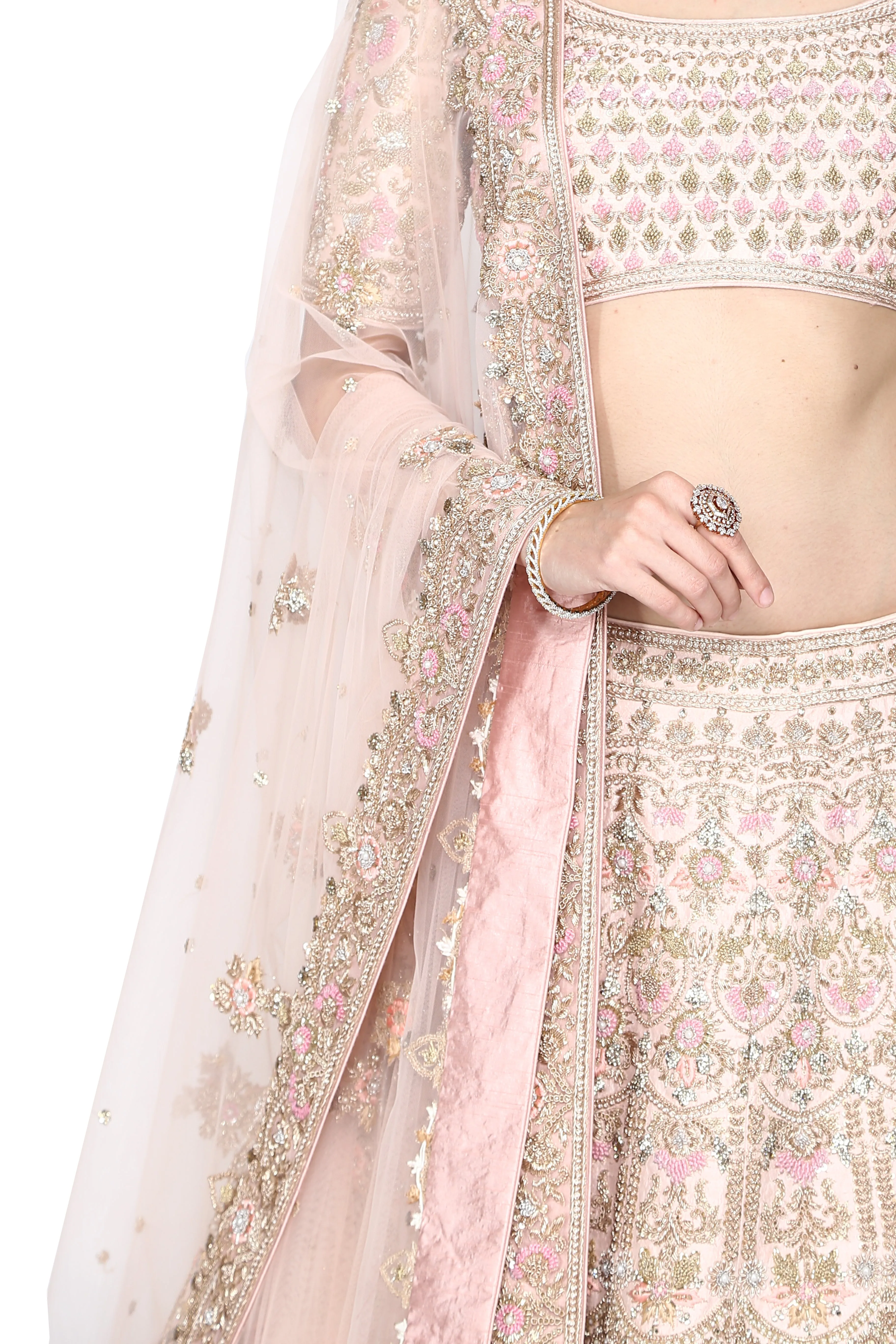 Powder pink lehenga set.