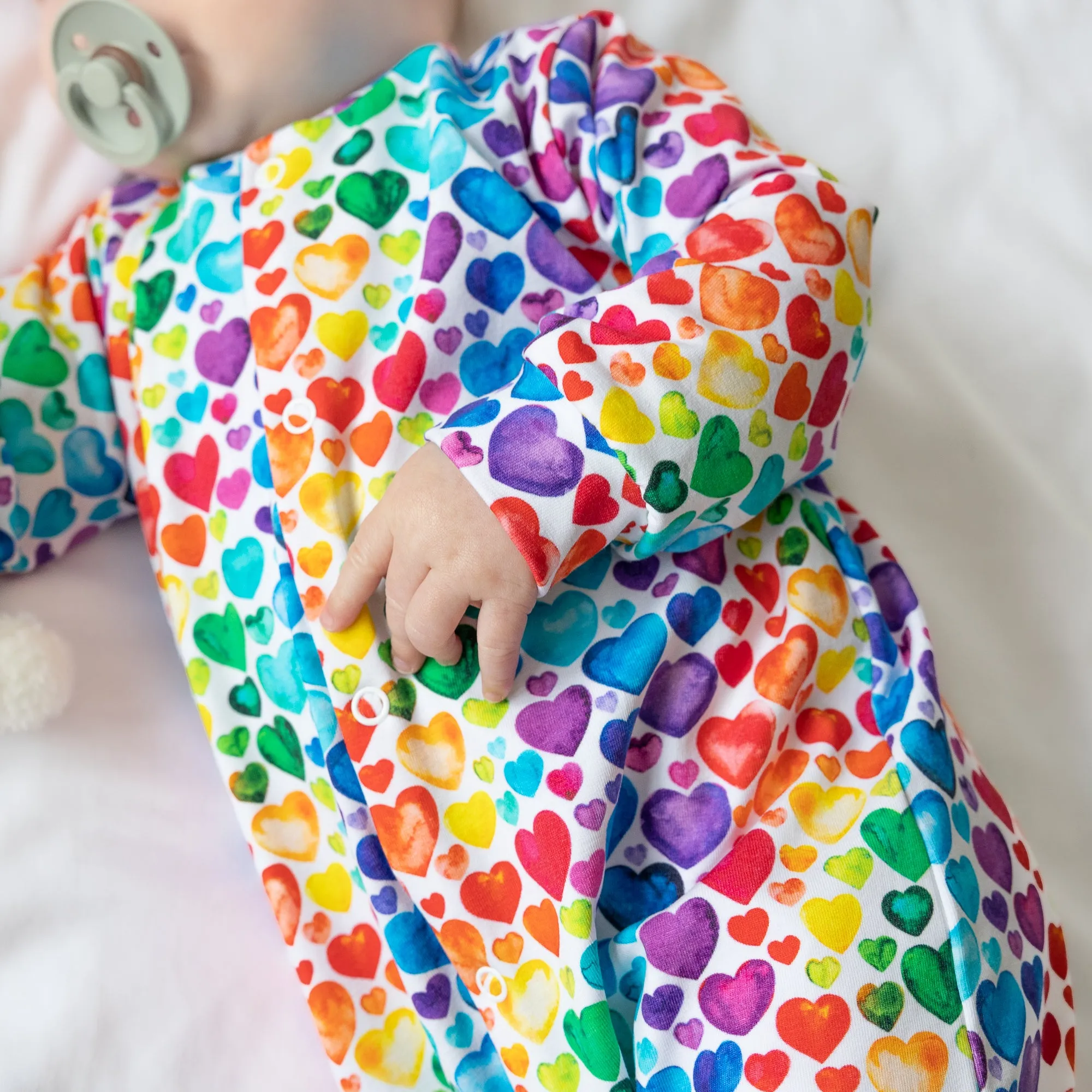 Rainbow Heart cotton sleepsuit