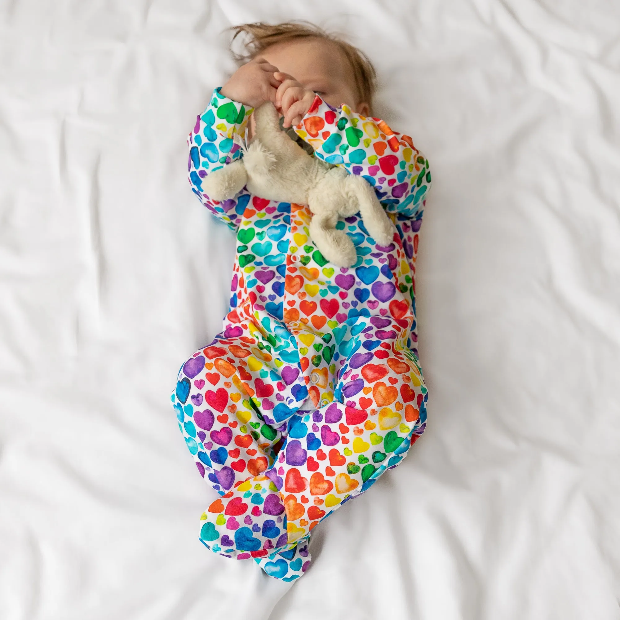 Rainbow Heart cotton sleepsuit