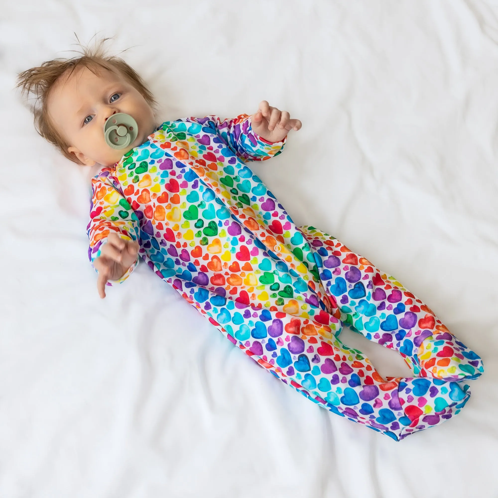 Rainbow Heart cotton sleepsuit