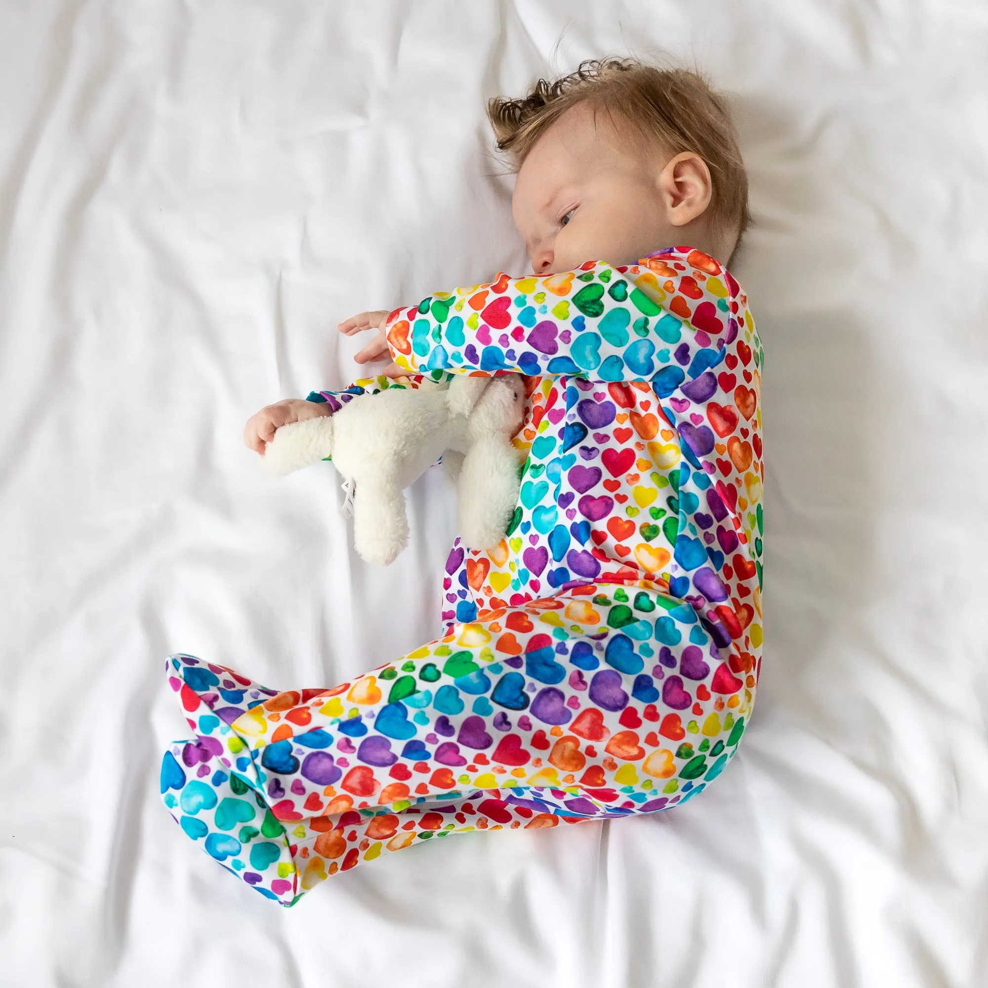 Rainbow Heart cotton sleepsuit