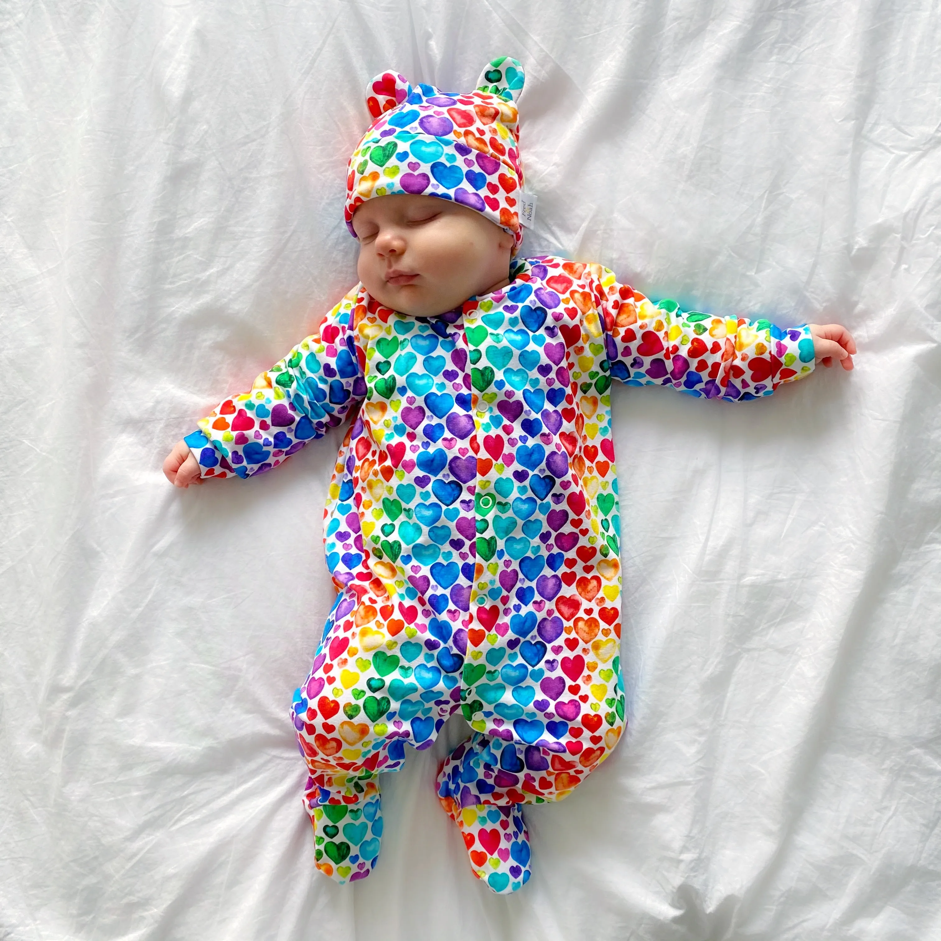 Rainbow Heart cotton sleepsuit