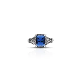 Rectangle Blue Gemstone Silver Ring