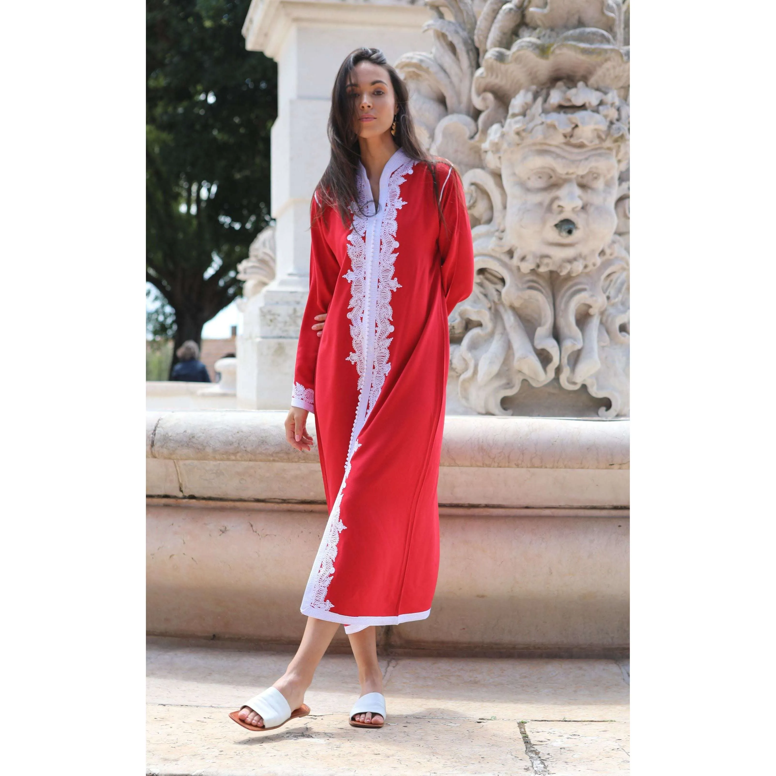 Red & White Karima Kaftan Caftan-Moroccan Kaftan