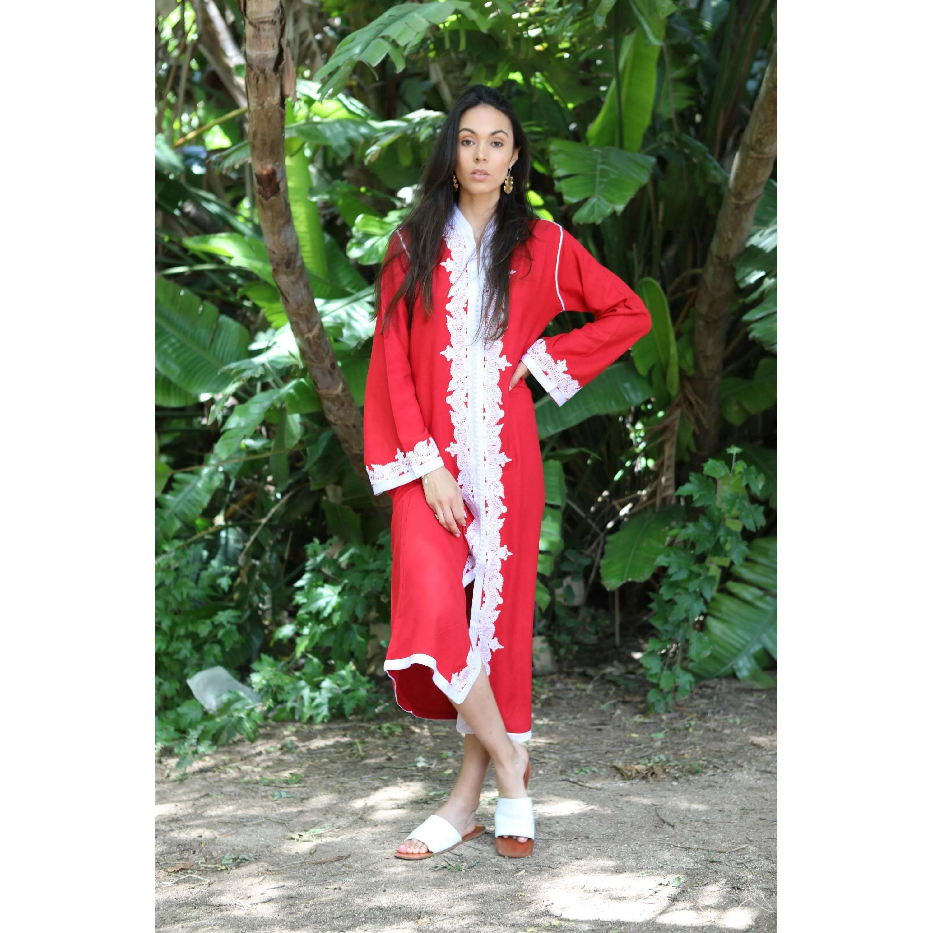 Red & White Karima Kaftan Caftan-Moroccan Kaftan