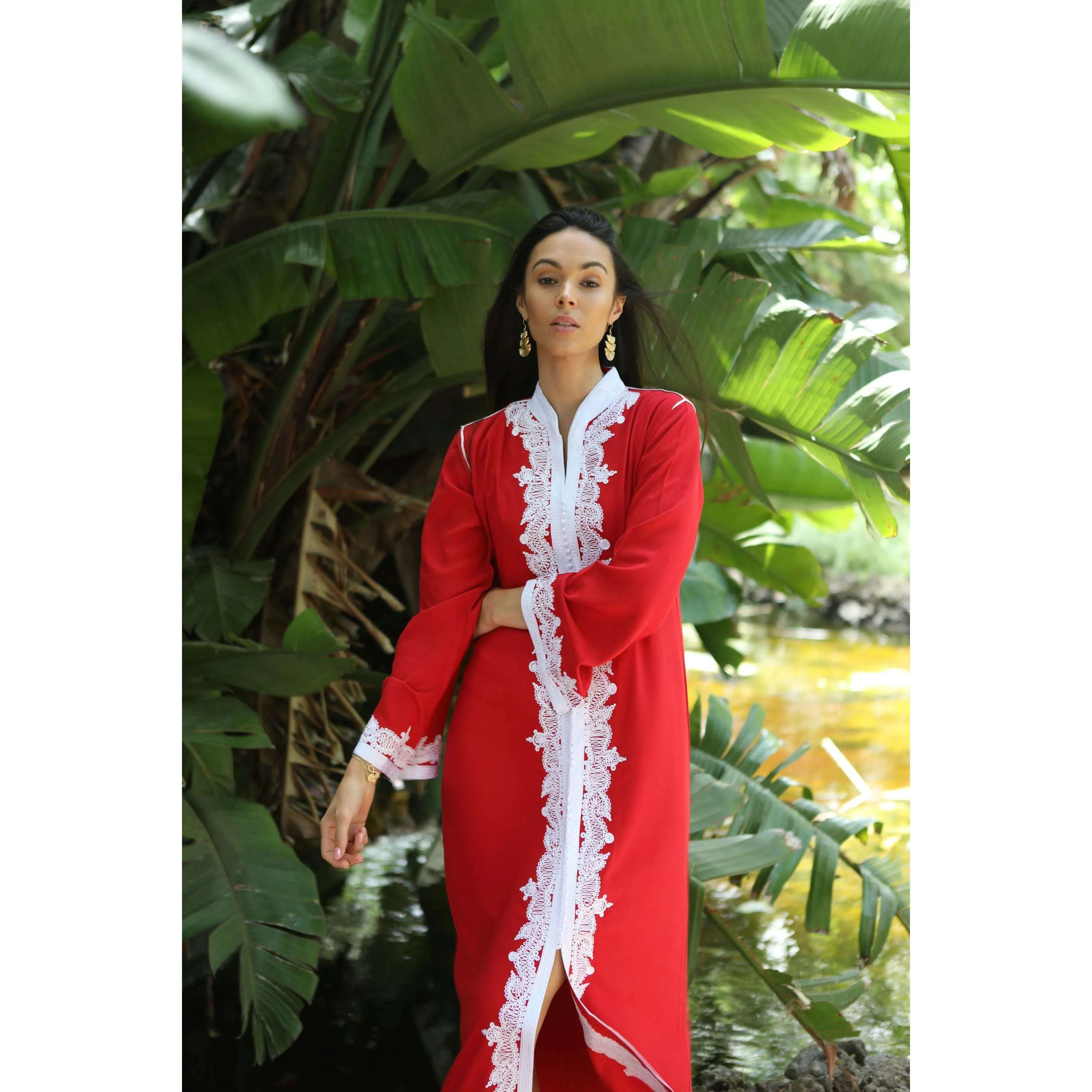 Red & White Karima Kaftan Caftan-Moroccan Kaftan