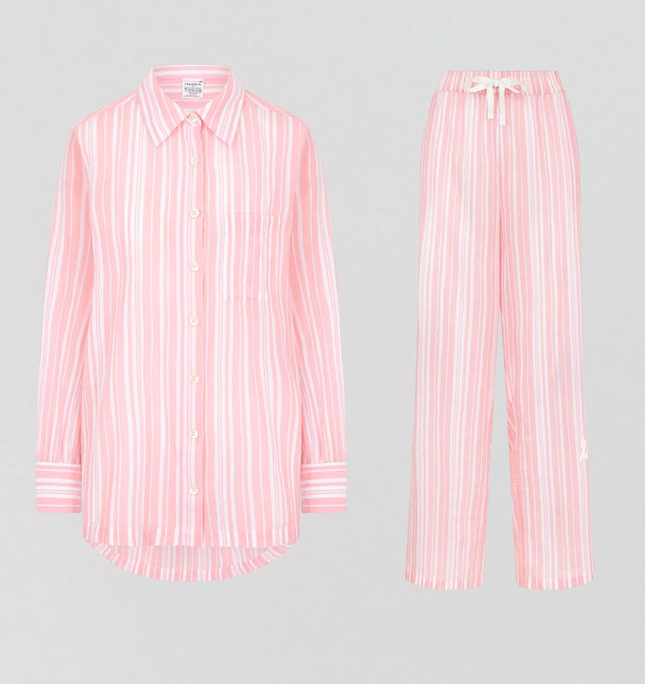 Relaxed fit long cotton pyjamas [Fondant Stripe]