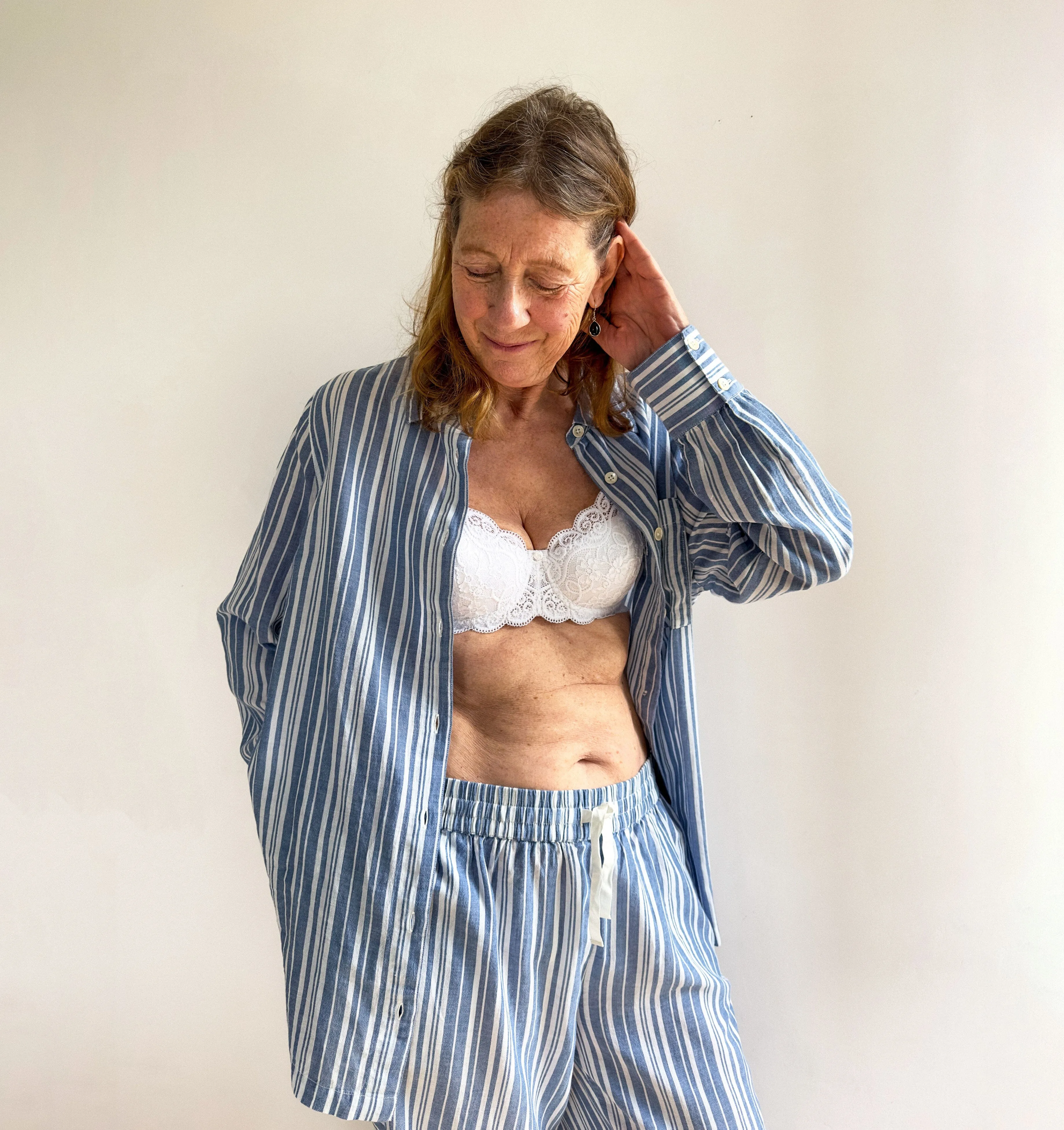 Relaxed fit long cotton pyjamas [French Blue]